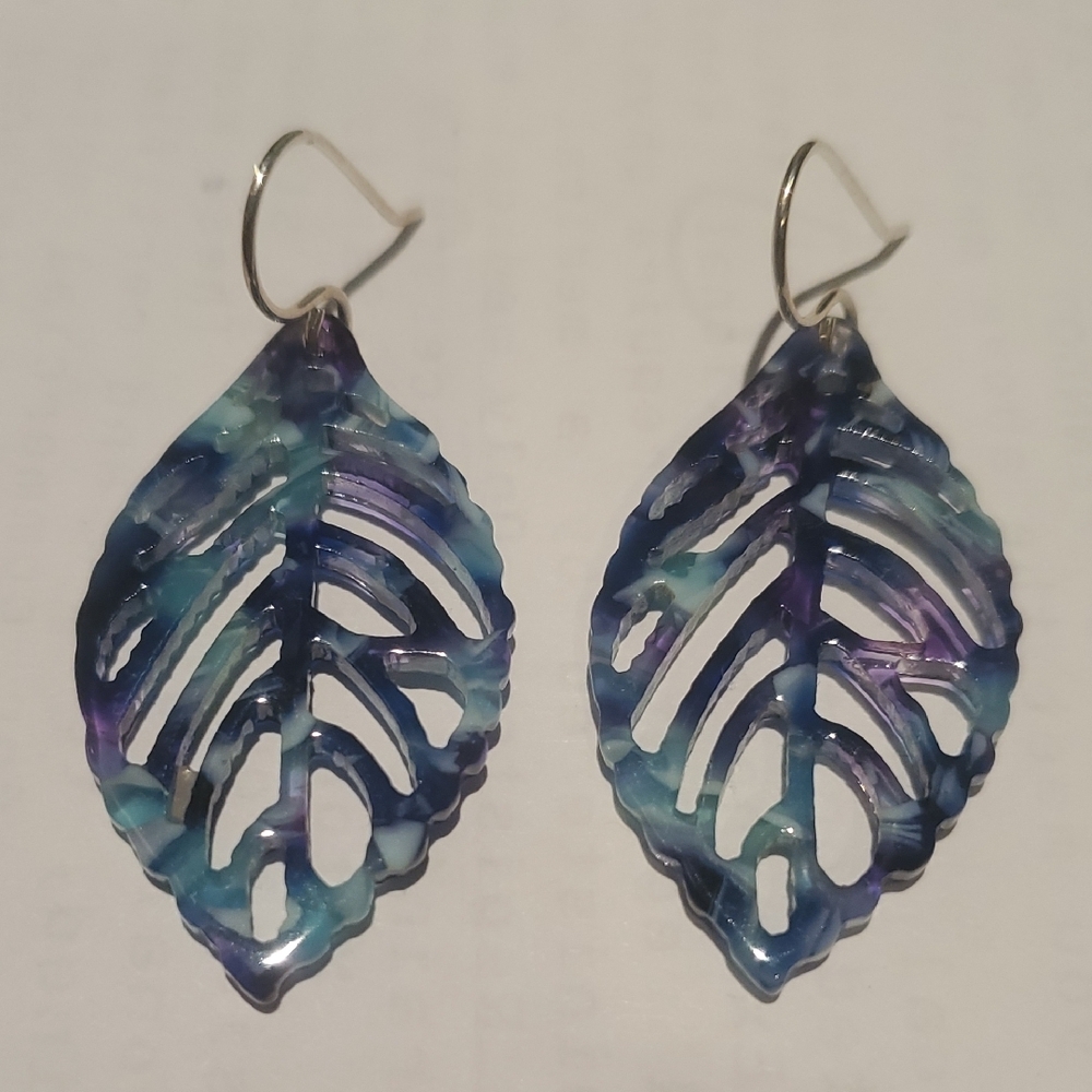 Elegant Blue and Purple Leaf Earrings